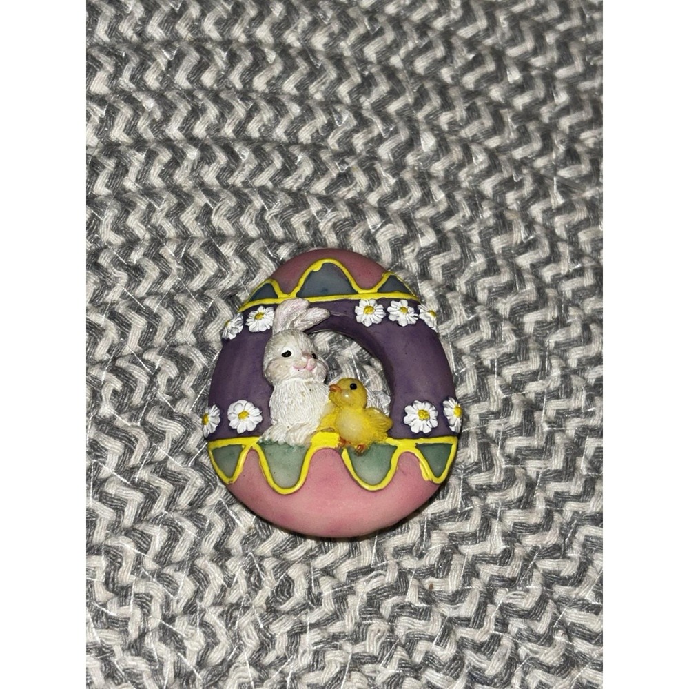 Easter Egg  Bunny Rabbit & Chick Hat Brooch Oval 2"